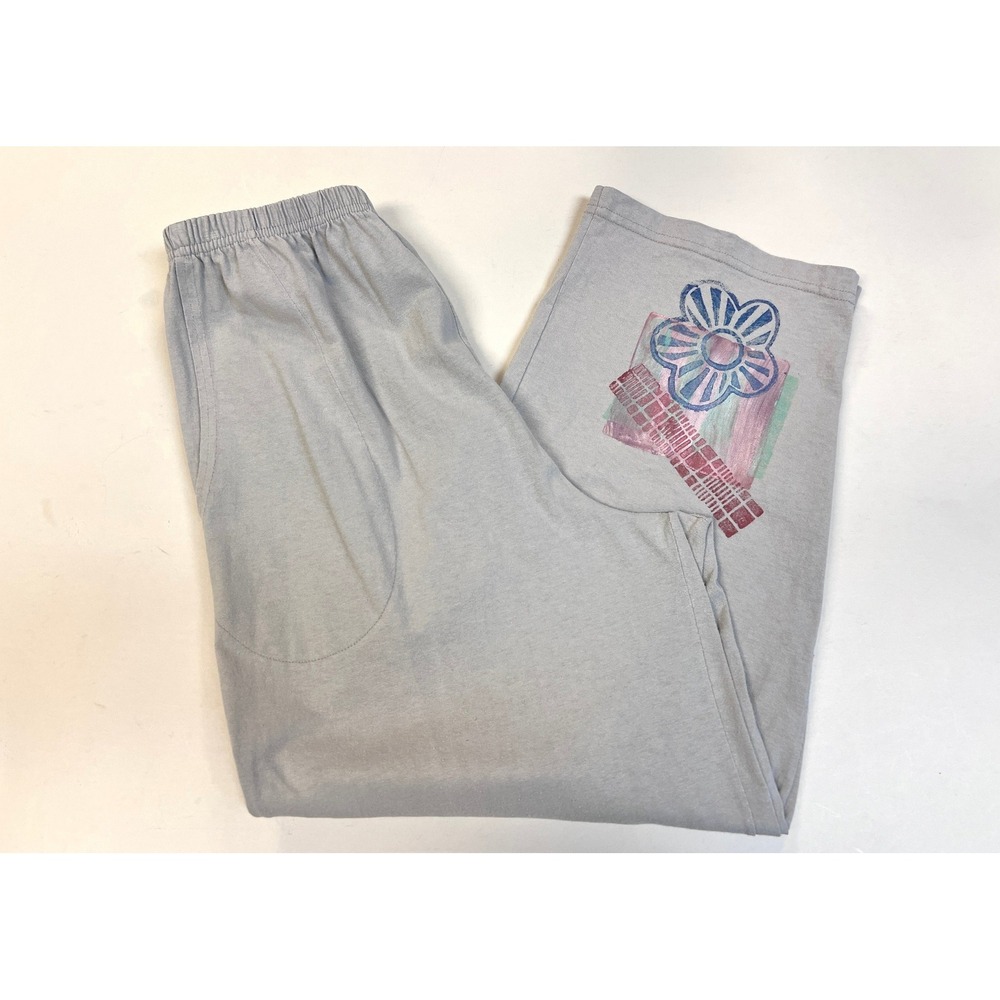 Blue Fish Pants Womens O/S Taupe Vintage Hand Printed Organic Cotton Wide Leg